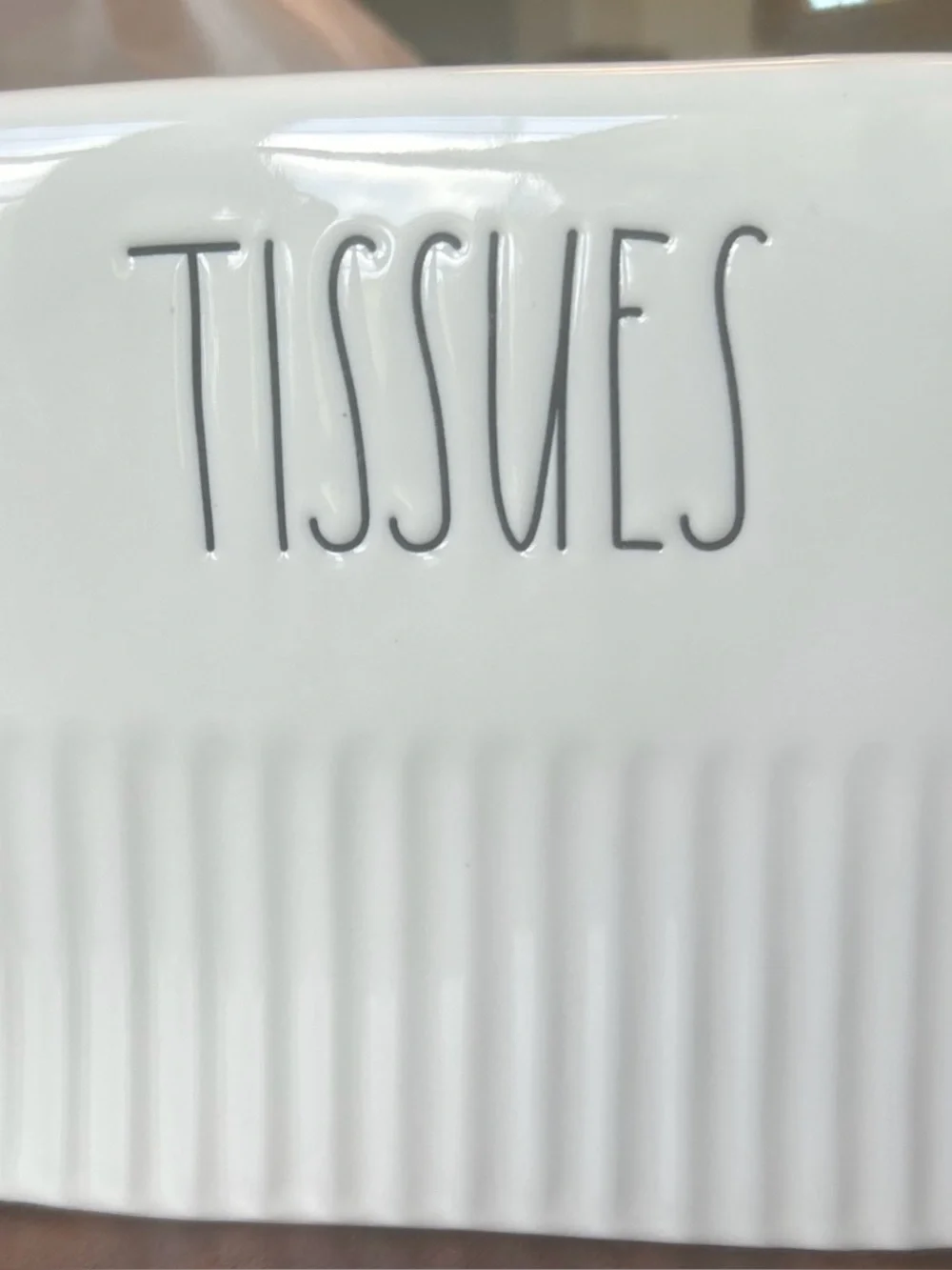 Rae Dunn TISSUES Ceramic Tissue Box Cover Off White Farmhouse Decor Ribbed Base